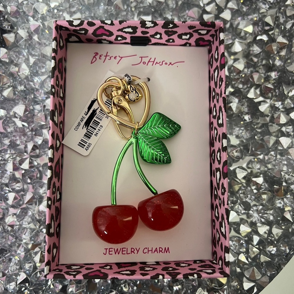 Betsey Johnson Red Cherry Jewelry Charm bag charm keychain rare clip on cherries